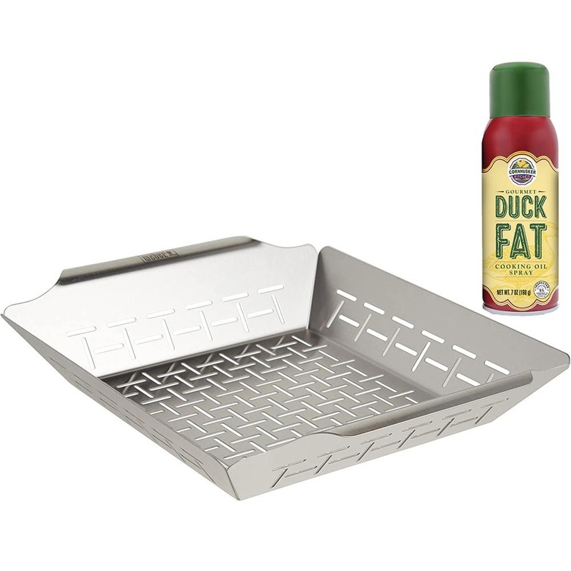 Weber Deluxe Stainless Steel Grilling Basket Large with Spray Cooking Oil