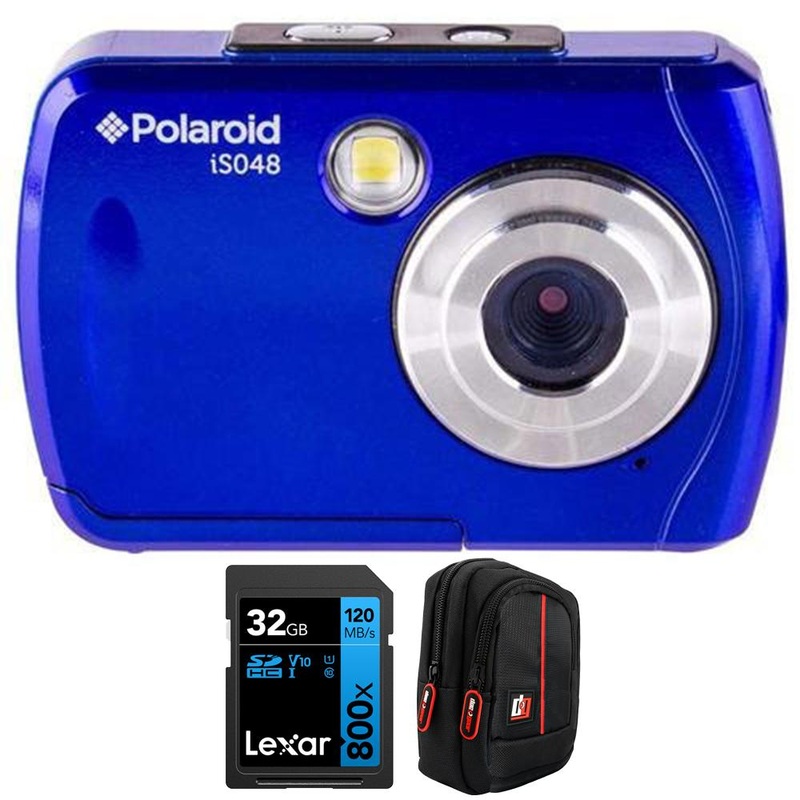 Vivitar IS048-BLUE-MEJ 16MP Waterproof Digital Camera, Blue + Case + 32GB Card