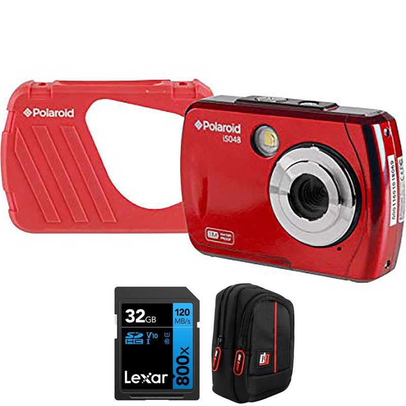 Vivitar IS048-BLUE-MEJ 16MP Waterproof Digital Camera, Red + Case + 32GB Card