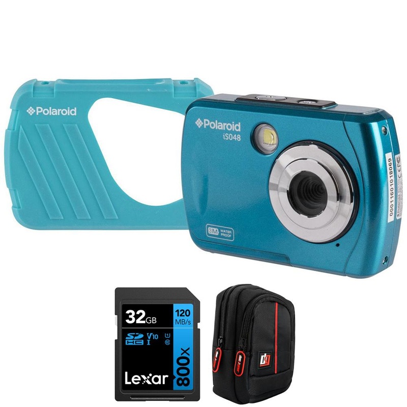 Vivitar IS048-TEAL-WM 16MP Waterproof Digital Camera, Teal + Case + 32GB Card
