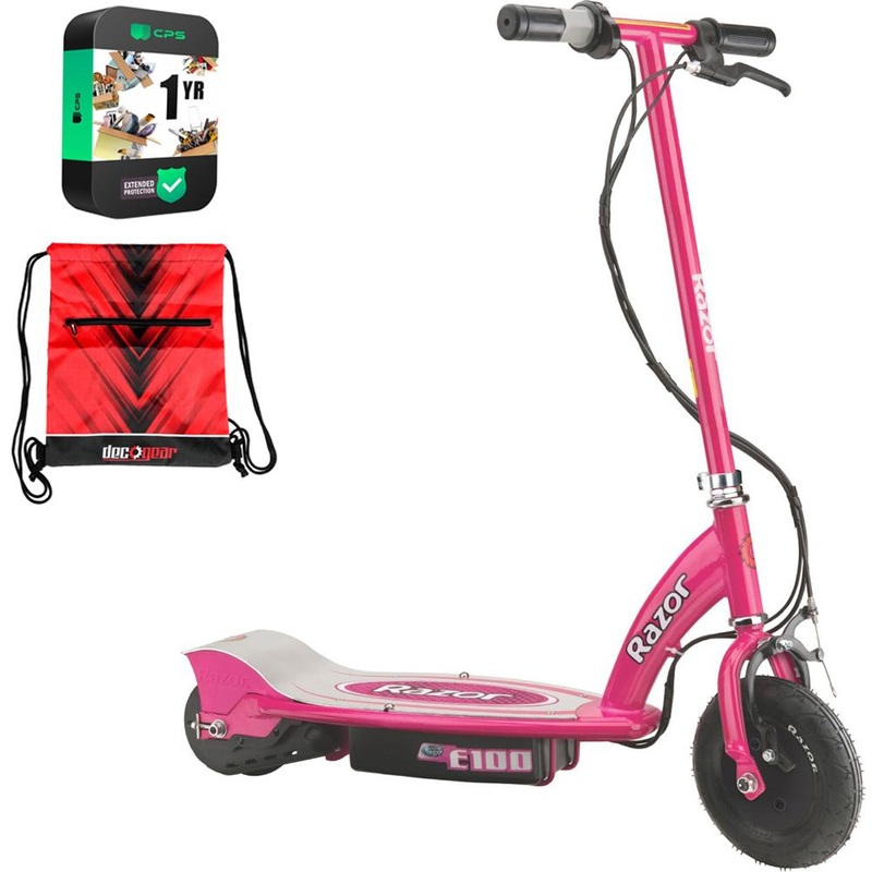 Razor E100 Electric Scooter Pink with Extended Warranty and Deco Bag