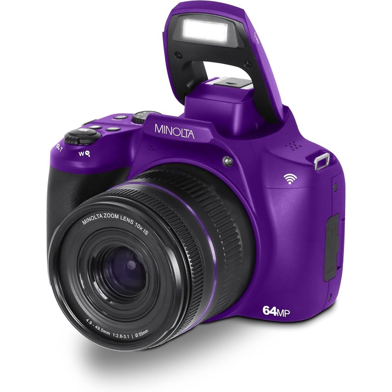 Minolta 64MP Auto Focus Digital Camera 10x Optical Zoom, 4K Ultra HD Video (Purple)