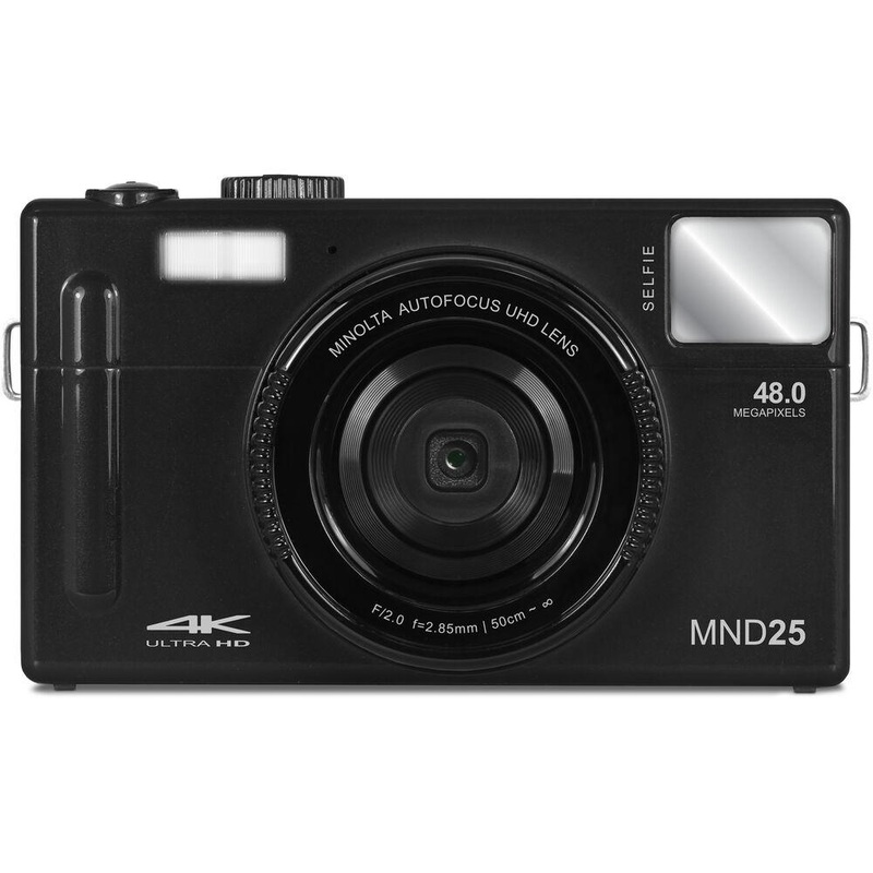Minolta MND25 48 MP Autofocus / 4K Ultra HD Camera with Selfie Mirror (Black)