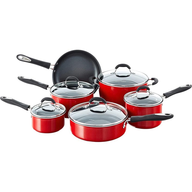 Cuisinart 55-11 Advantage Non-Stick 11-Piece Cookware Set, Red, Open Box