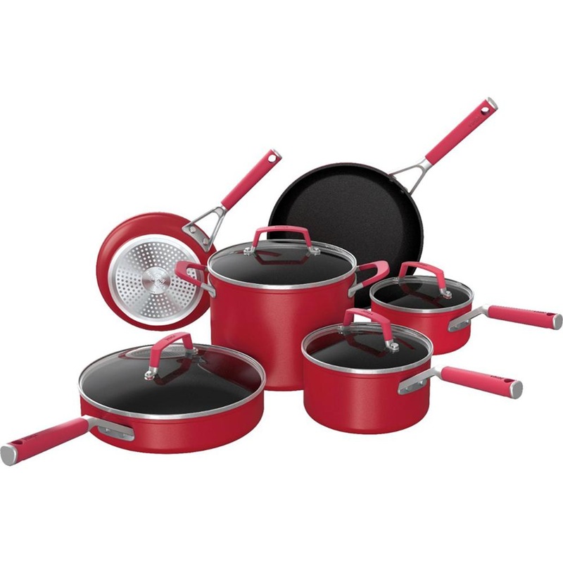 Ninja Foodi NeverStick Vivid 10-Piece Cookware Set, Crimson (C29500) - Open Box