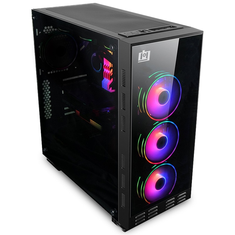 Deco Gear Mid-Tower PC Case with 3 Sided Tempered Glass, 3 RGB Cooling Fans and Controller