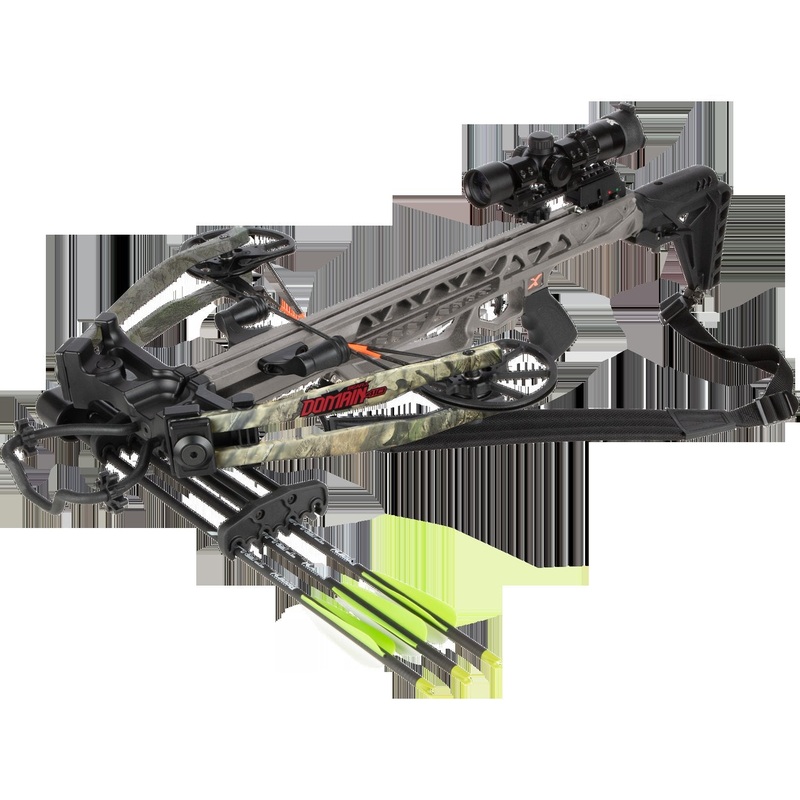 Bear Archery Domain Crossbow Ready-To-Hunt Kit w/ Optic, Arrows, Quiver, Cocking Sled, Sling