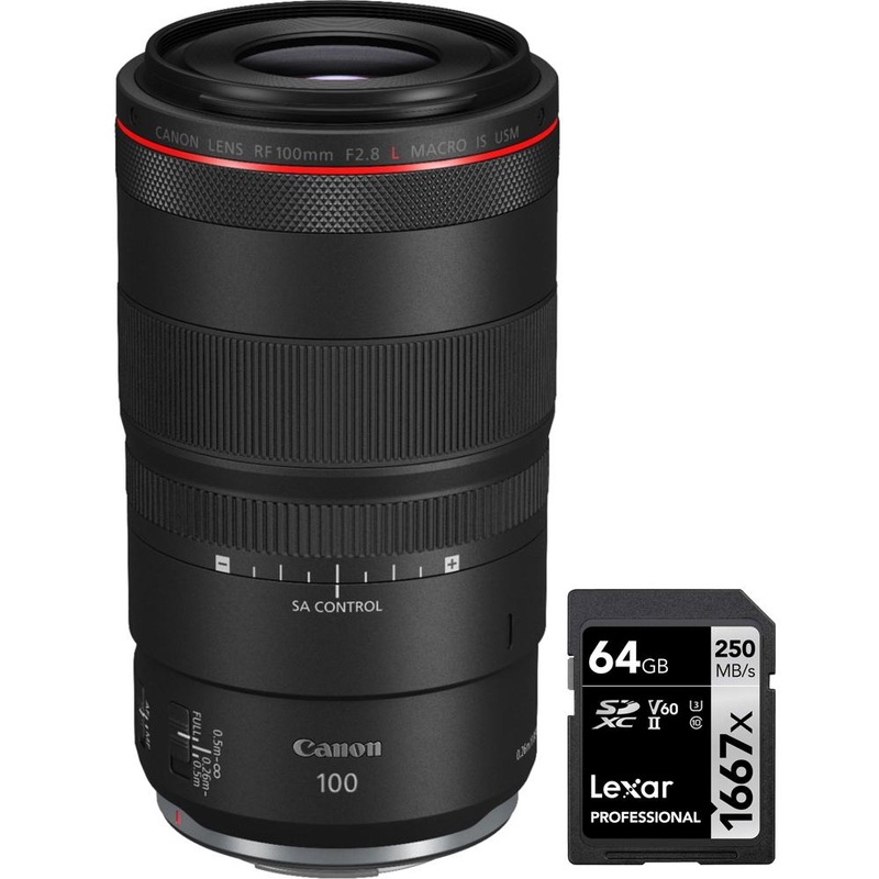 Canon RF 100mm F2.8 L MACRO IS USM Full Frame Lens for RF Cameras + 64GB Card