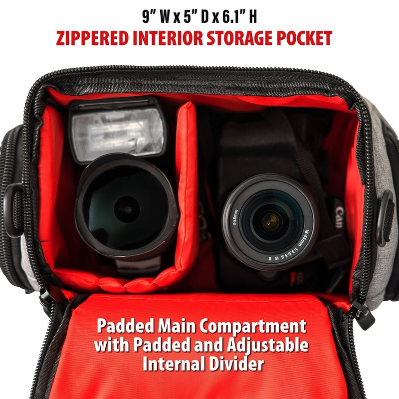 Deco Photo Camera Bag for DSLR and Mirrorless Cameras, Lenses, Padded Adjustable Storage Card Equipment