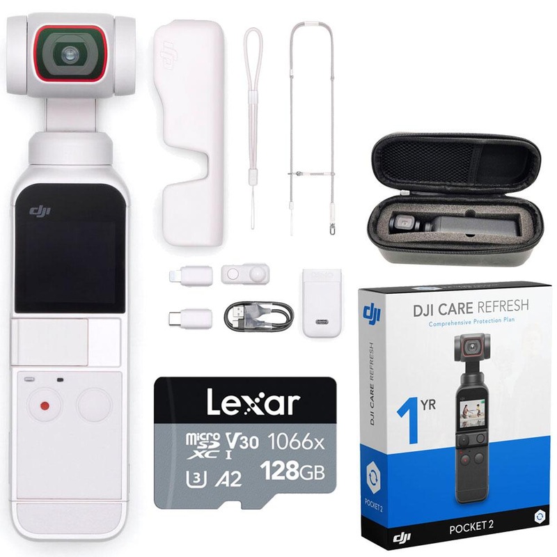 DJI Pocket 2 Handheld 3-Axis Gimbal 4K Camera Combo (White) Bundle w/ 1-YR DJI Care