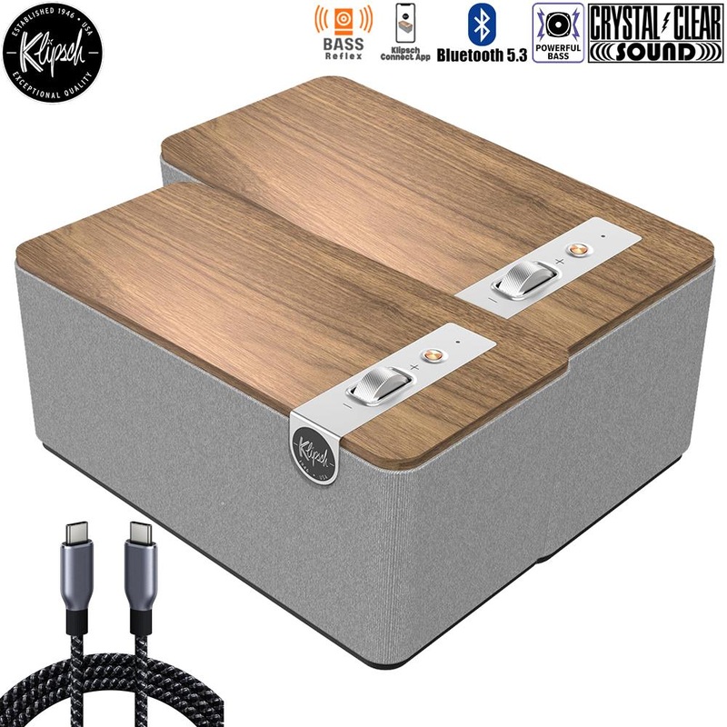 Klipsch The One Plus Premium Bluetooth Speaker (Pair) + Braided USB-C to C Cable