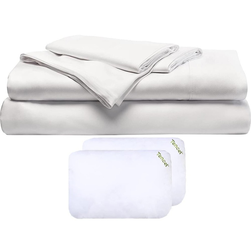 Cariloha Resort Bamboo-Viscose 4 Pcs Bed Sheet Set Queen White + 2 Pack Pillows