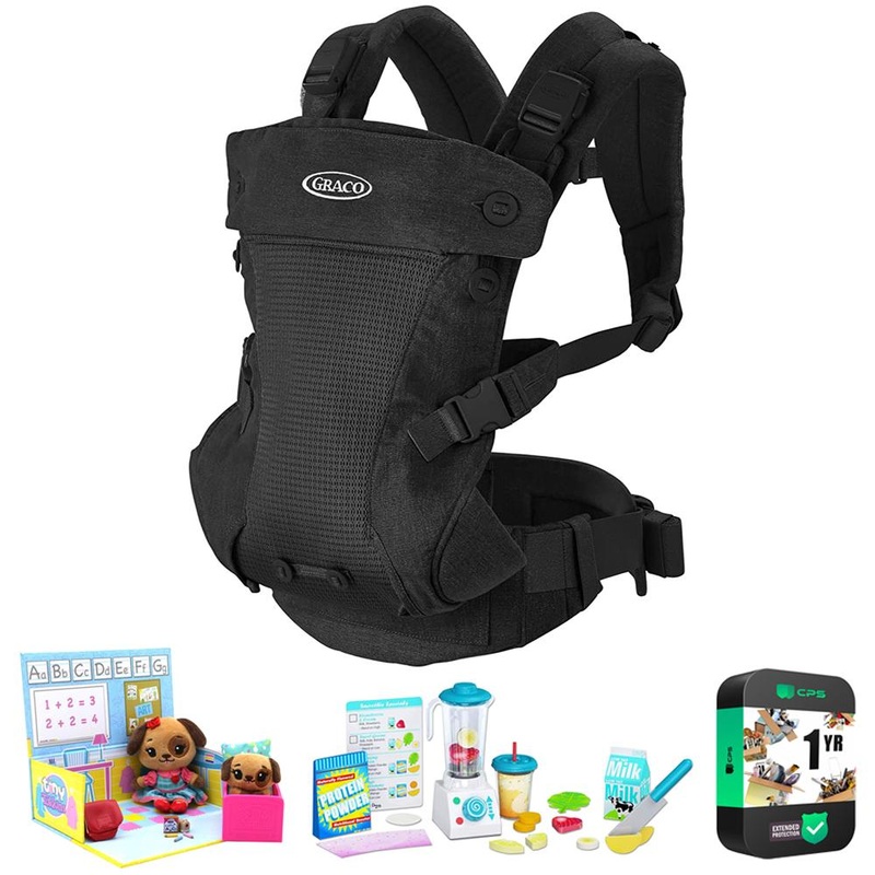 Graco Cradle Me 4-in-1 Baby Carrier, Black Onyx w/ Play Set + Warranty Bundle