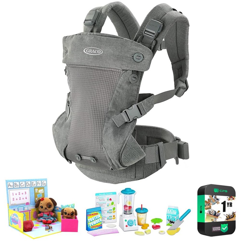 Graco Cradle Me 4-in-1 Baby Carrier, Mineral Gray w/ Play Set + Warranty Bundle