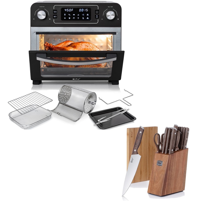 Deco Chef 24QT Countertop Air Fryer Oven, Black + Bonus Deco Chef 16 Piece Knife Set