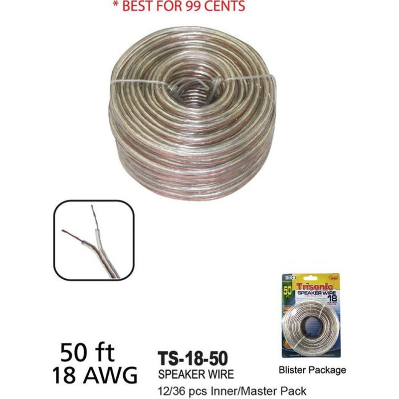 Trisonic 50 foot 18 AWG Gauge Heavy Duty Speaker Wire Cable