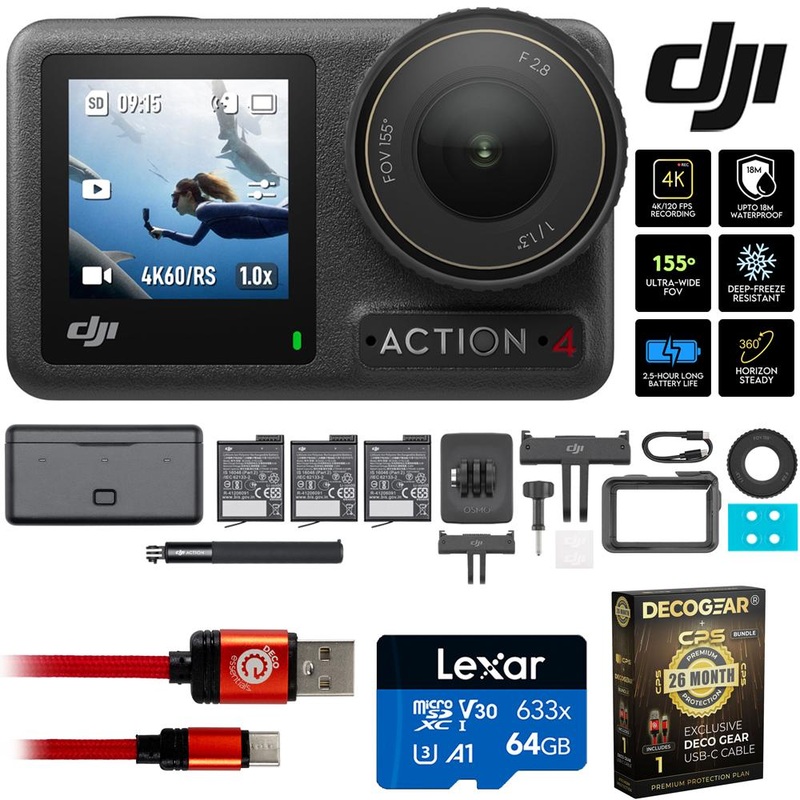 DJI Osmo Action 4 Adventure Combo 4K Action Camera w/ 26 Months Protection Bundle