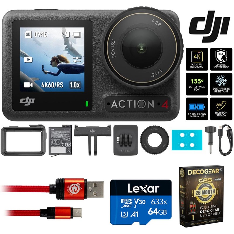 DJI Osmo Action 4 Standard Combo 4K Action Camera w/ 26 Months Protection Bundle