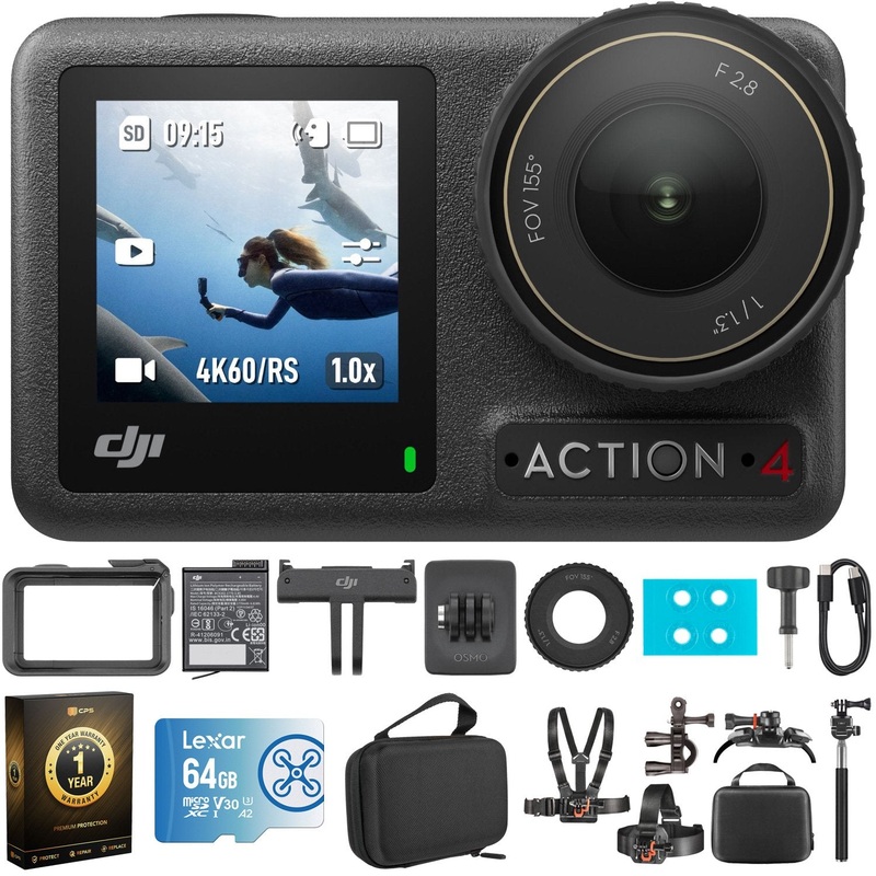 DJI Osmo Action 4 Standard Combo Bundle with 64GB Memory Card, Case and More