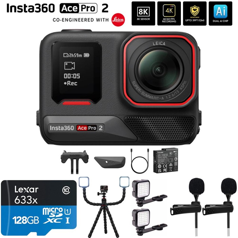 Insta360 Ace Pro 2 8K Waterproof Action Camera, Standard w/ Accessories Bundle