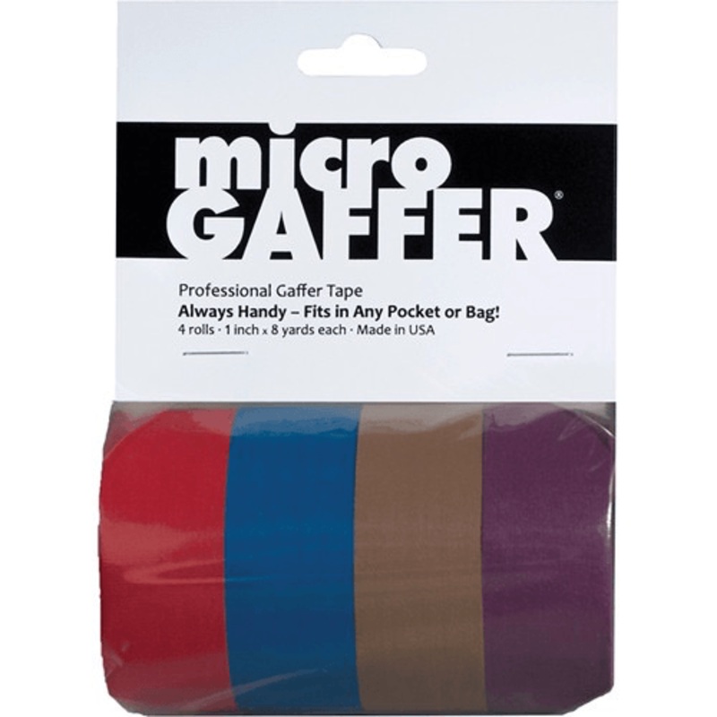 Visual Departures microGAFFER Compact Gaffer Tape (1" x 8 yd, 4-Pack, Red, Blue, Brown, Purple)