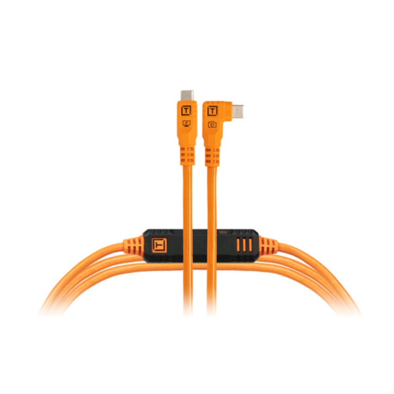 Tether Tools TetherPro Optima USB-C Cable (15', High-Visibility Orange, Right-Angle)