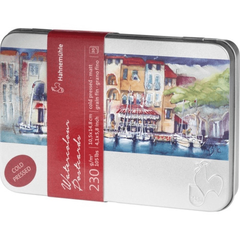 Hahnemhle Cold Pressed Watercolor Postcards in Metal Box (4.1 x 5.8", 30 Sheets)