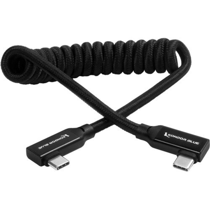 Kondor Blue 12-24 Coiled USB-C Right Angle Braided Cable (Black)