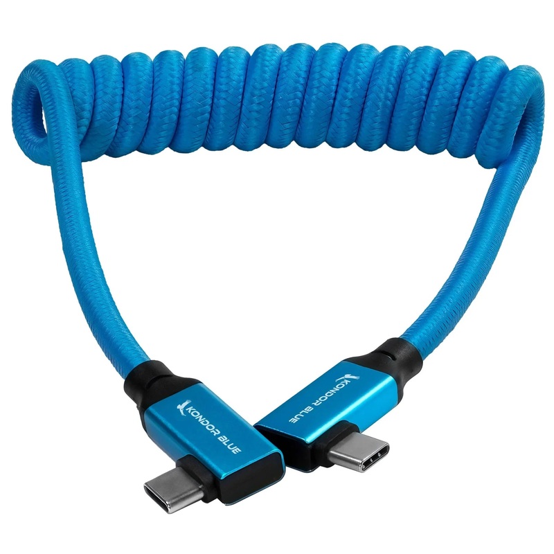 Kondor Blue 12-24 Coiled USB-C Right Angle Braided Cable (Blue)