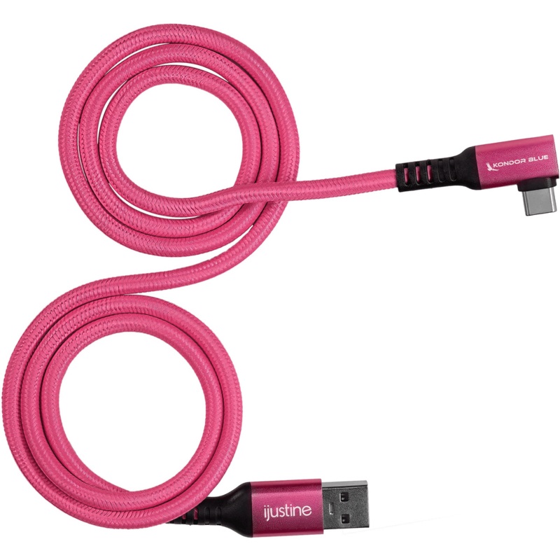Kondor Blue iJustine USB-A 3.2 Gen 1 Male to USB-C Male Right-Angle Cable (3, Pink)