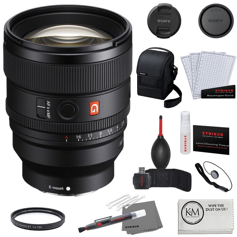 Sony FE 85mm f/1.4 GM II Lens Bundle with 77mm UV Filter + Deluxe Photo Starter Kit + Microfiber Cleaning Cloth (4 Items)