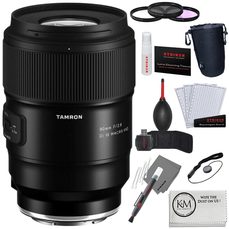 Tamron 90mm f/2.8 Di III VXD Macro Lens | Sony E Bundle with 3-Piece Filter Set + Photo Starter Kit +  Lens Pouch + Cleaning Cloth (5 Item)