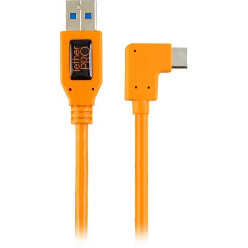 Tether Tools 20" TetherPro USB 3.0 Type-A to C Right Angle Adapter Cable | High-Visibilty Orange