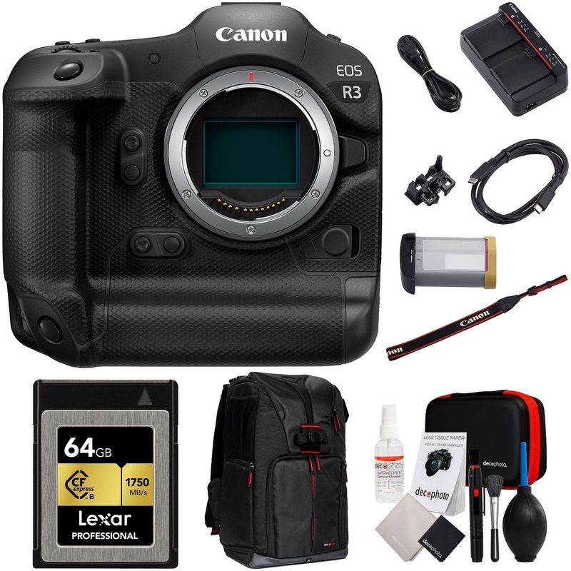 Canon EOS R3 Full Frame Mirrorless Camera Body 64GB Bundle with Backpack