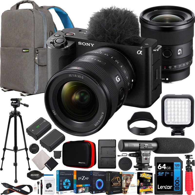 Sony ZV-E1 Full Frame Mirrorless Vlog Camera Black + FE 20mm F1.8 G Lens Kit Bundle