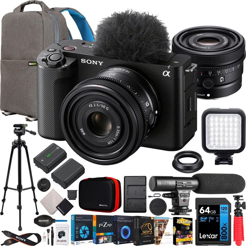 Sony ZV-E1 Full Frame Mirrorless Vlog Camera Black + FE 50mm F2.5 G Lens Kit Bundle