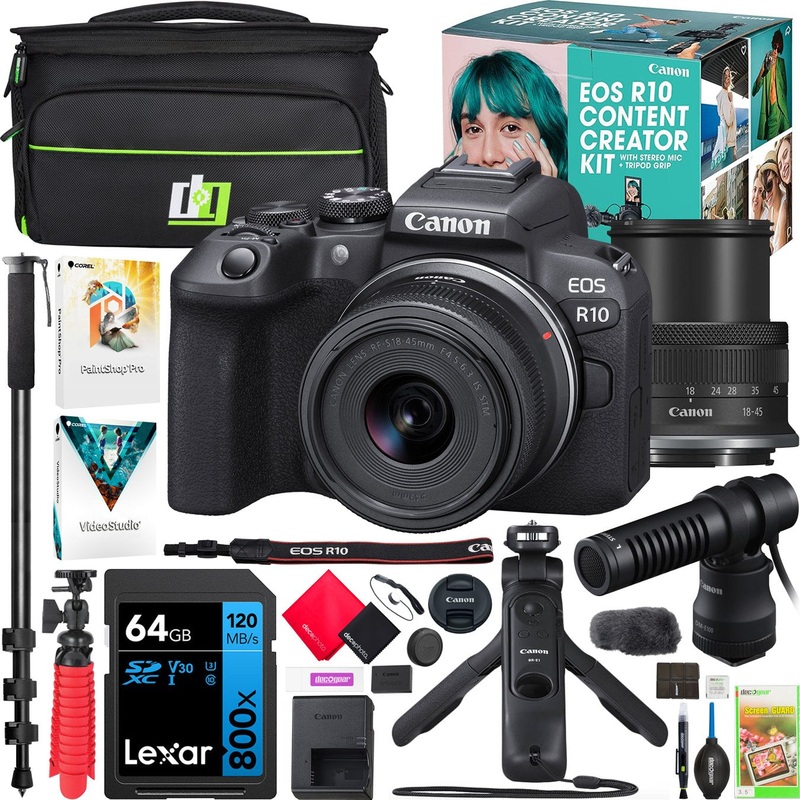 Canon EOS R10 Mirrorless Camera Content Creator Kit + 18-45mm IS STM Lens + Mic Bundle