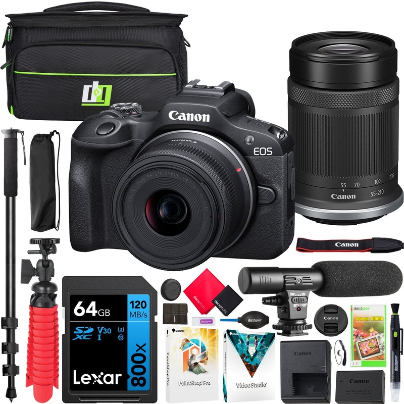 Canon EOS R100 Mirrorless Camera with 2 Lens Kit 18-45mm & 55-210mm IS STM Pro Bundle