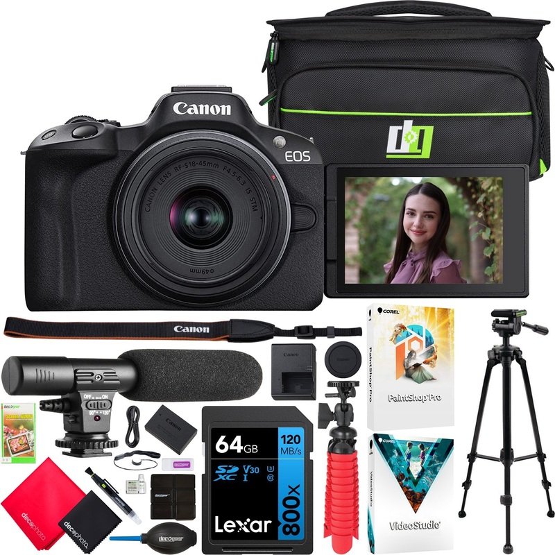 Canon EOS R50 Mirrorless Camera Black + RF-S 18-45mm F4.5-6.3 IS STM Lens + Pro Bundle