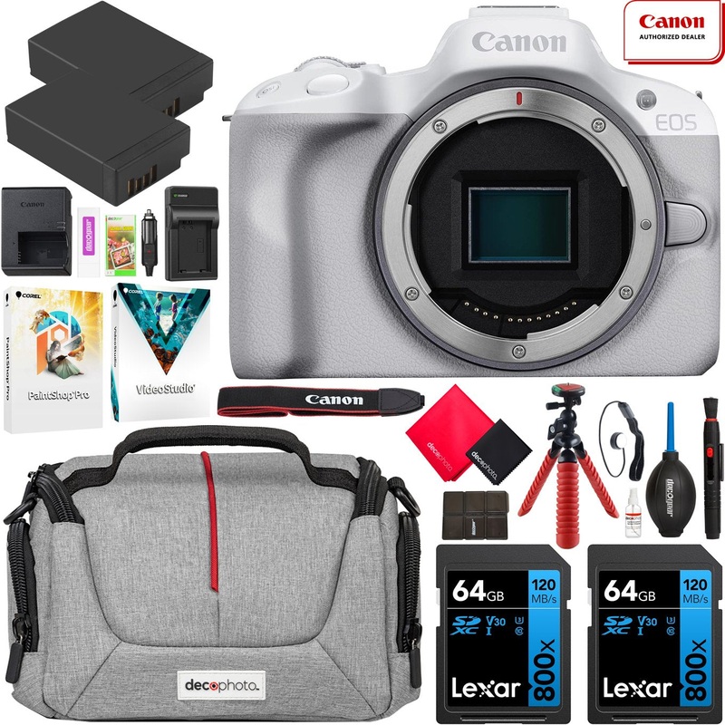 Canon EOS R50 Mirrorless Camera Body White + 2 Battery + Bag + Accessories Bundle
