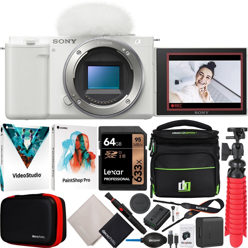 Sony ZV-E10 Mirrorless Camera Body + Deco Gear Vlogger Accessories Kit White Bundle