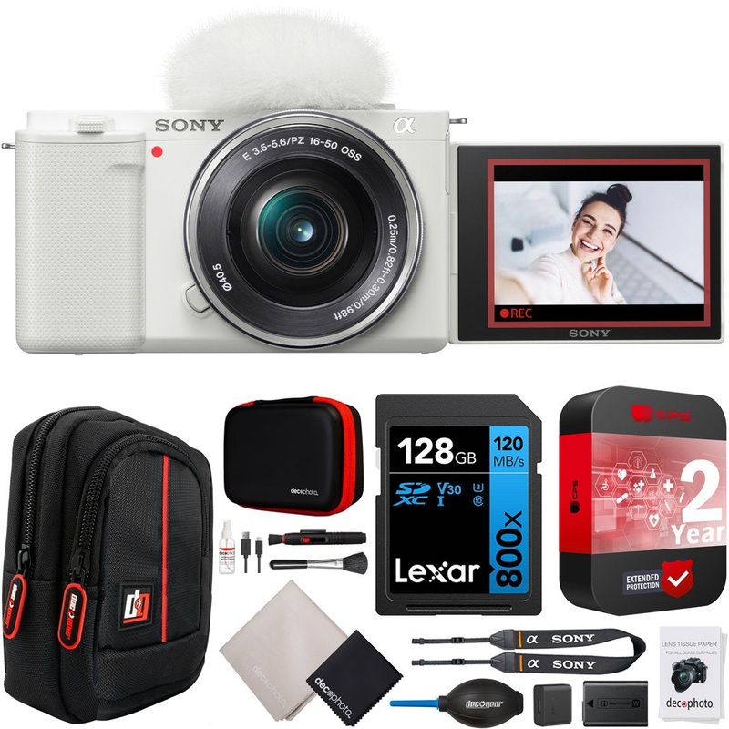 Sony ZV-E10 Mirrorless Vlog Camera White + 16-50mm Lens Kit +Extended Warranty Bundle