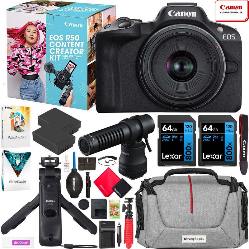 Canon EOS R50 Mirrorless Camera Content Creator Kit + Essential Accessories Bundle